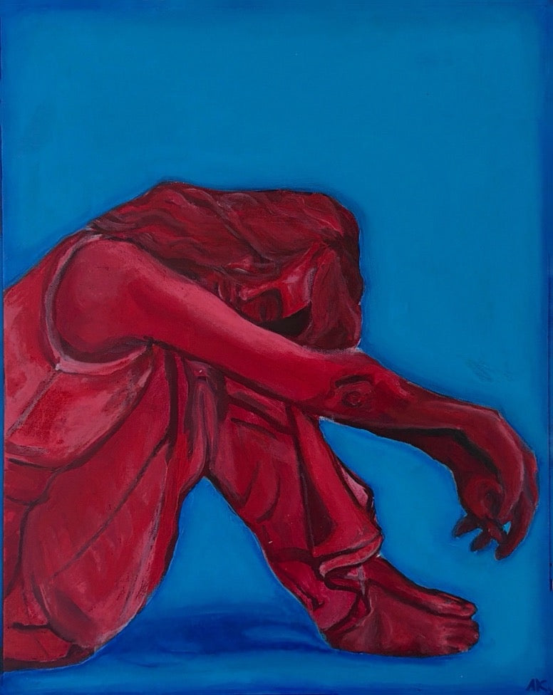 “Crimson in Blue” Acrylic on Canvas
